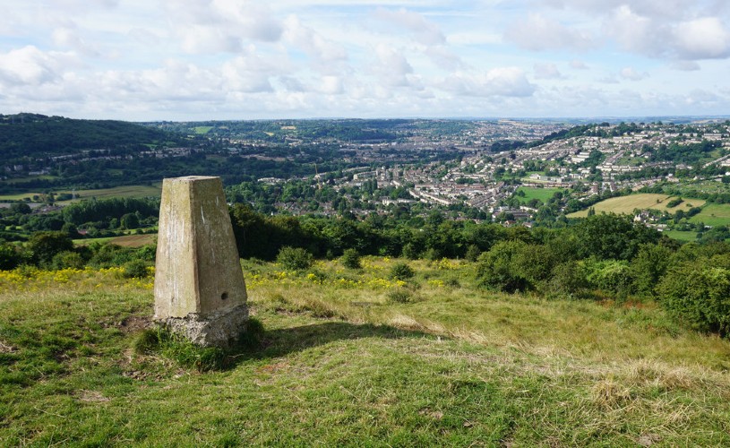 Solsbury Hill trig point and view 